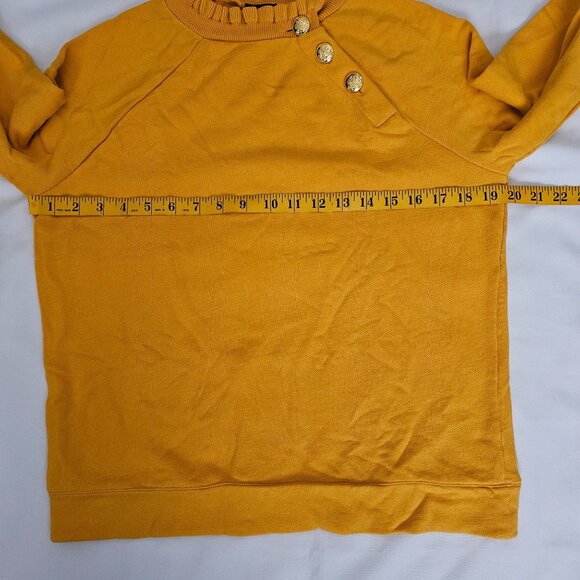 Talbots Mustard Yellow Ruffle Trim Raglan Sweatshirt Women's Size Small - Picture 8 of 10